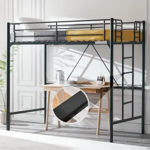 VINGLI Loft Bed Twin Size with Flat Ladder Rung for Kids Teens Adults Heavy Duty Metal Single Bunk Bed Loft with Safety Guard Rails for Small Space, Black