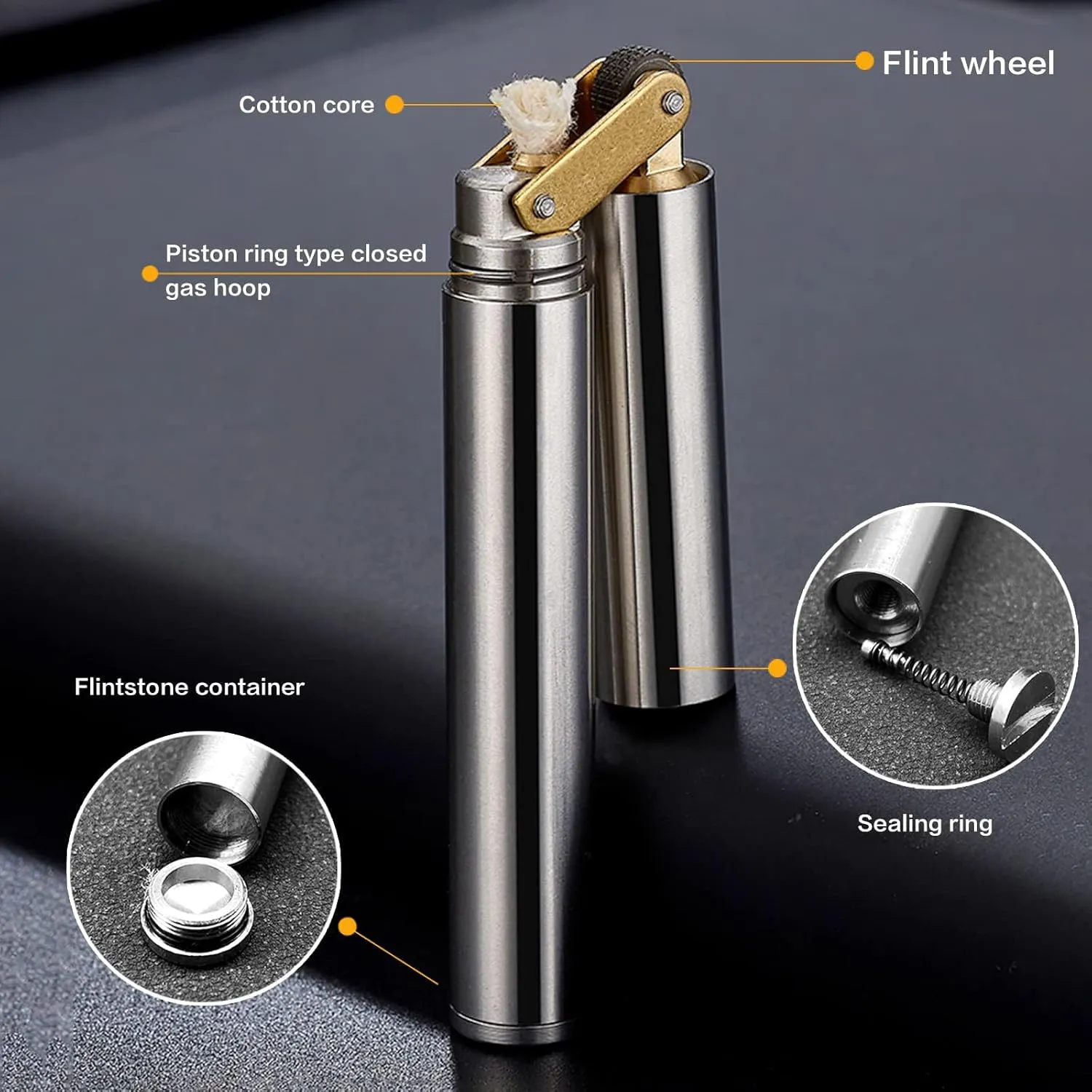 Vintage Nunchuk Kerosene Lighter Pure Copper Flint Lighter Windproof Cool Wheel Lighter Mini Portable Lighter Collection with Gift Box (Blue)