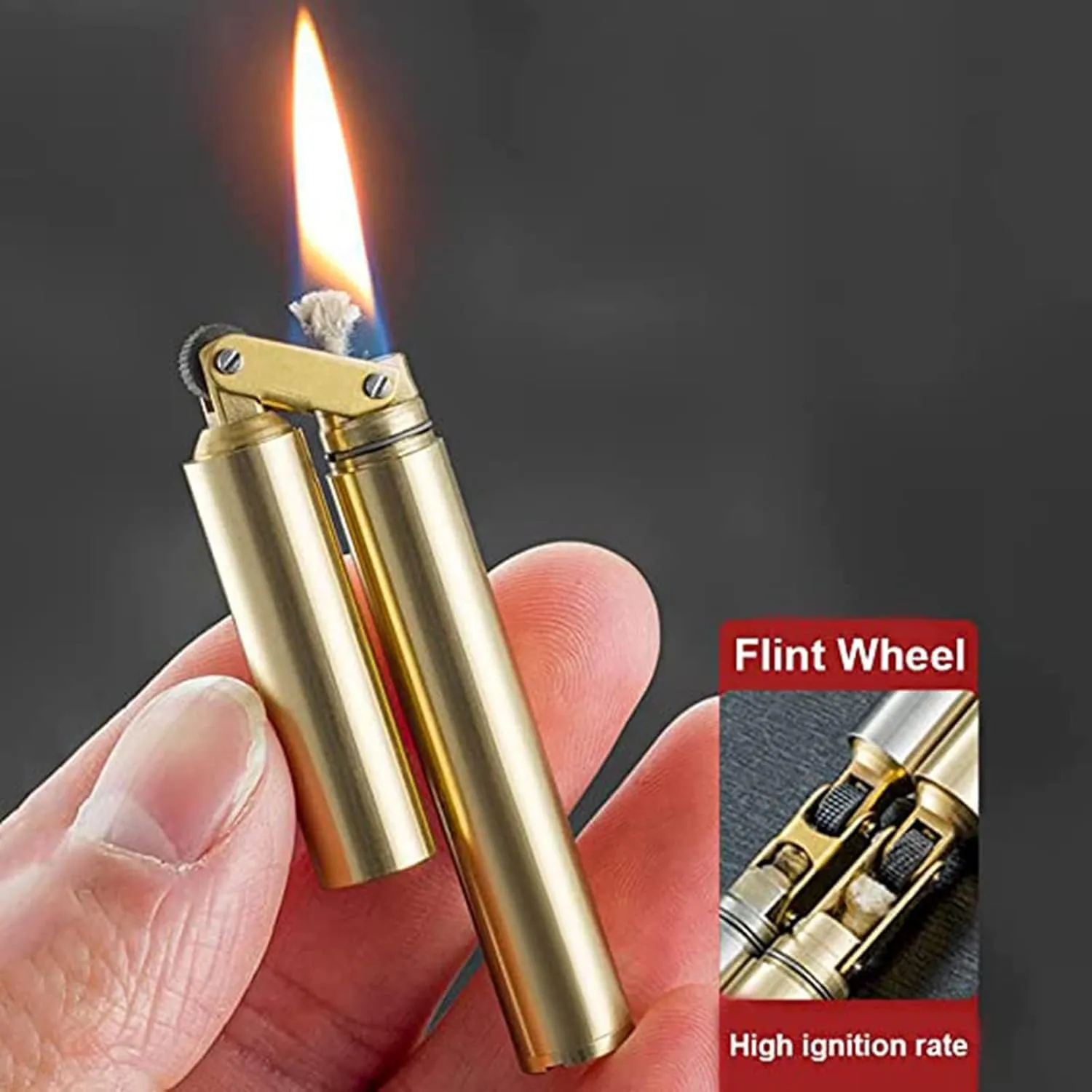 Vintage Nunchuk Kerosene Lighter Pure Copper Flint Lighter Windproof Cool Wheel Lighter Mini Portable Lighter Collection with Gift Box (Blue)