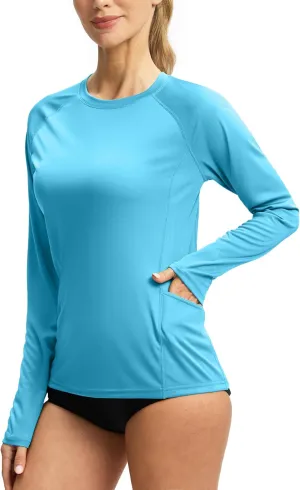 Viodia Rash Guard for Women UPF 50  SPF UV Long Sleeve Shirts Sun Protection Dri Fit Hiking Swim Shirt with Pockets
