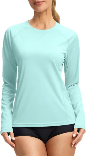 Viodia Rash Guard for Women UPF 50  SPF UV Long Sleeve Shirts Sun Protection Dri Fit Hiking Swim Shirt with Pockets