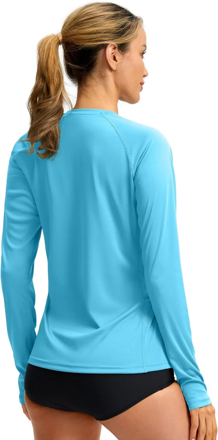 Viodia Rash Guard for Women UPF 50  SPF UV Long Sleeve Shirts Sun Protection Dri Fit Hiking Swim Shirt with Pockets