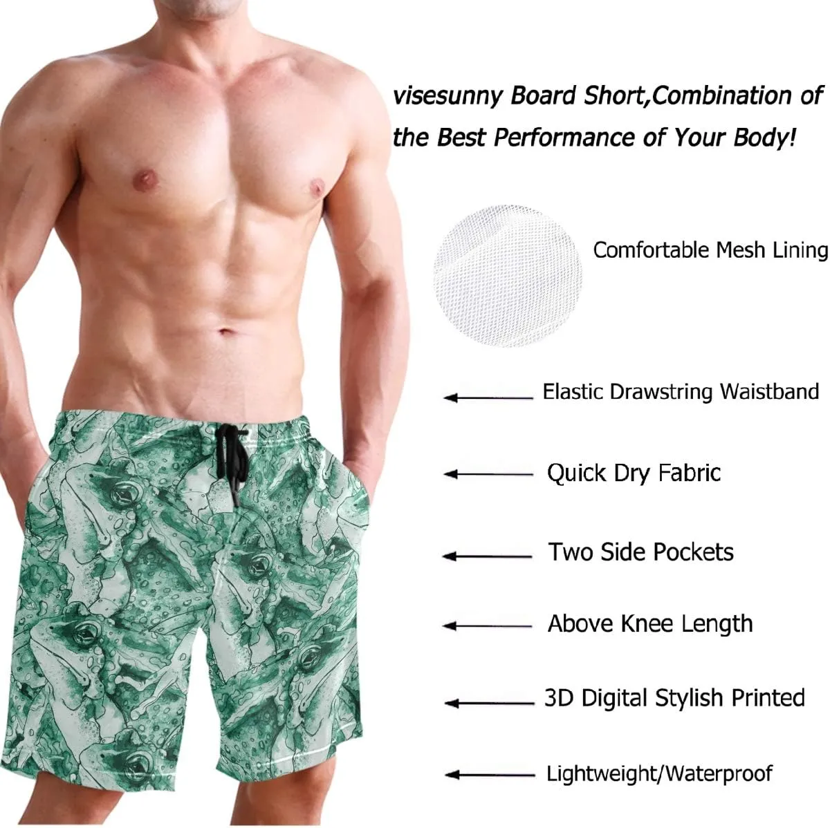 visesunny Stylish Mens Swim Trunks Quick Dry Beachwear Sports Swim Board Shorts Holiday Party Bathing Suits