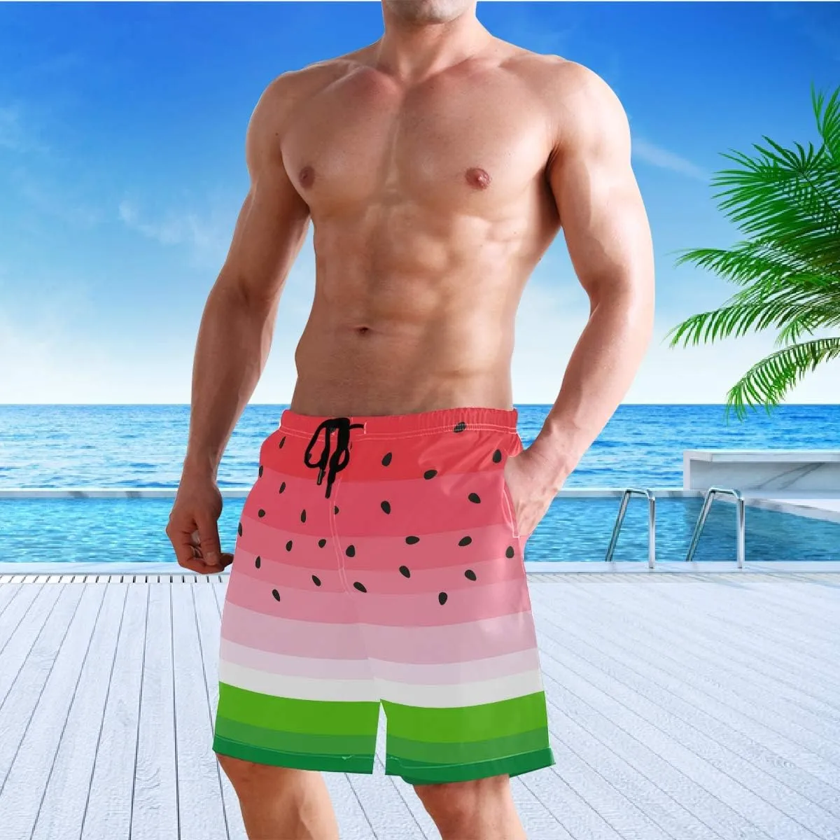 visesunny Stylish Mens Swim Trunks Quick Dry Beachwear Sports Swim Board Shorts Holiday Party Bathing Suits