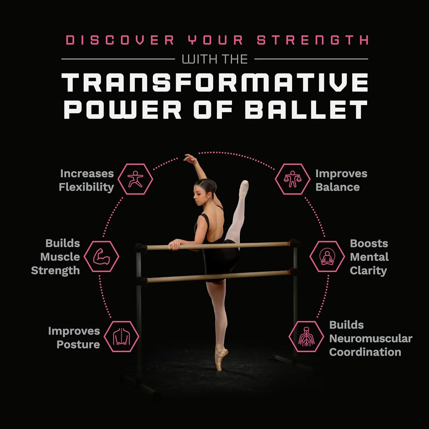 VITA Barre Portable Freestanding Double Ballet Barre, Prodigy, with Carry Bag | Adjustable Height, USA Made, Home or Gym Exercise Equipment for Kids & Adults | Dance, Fitness, Pilates