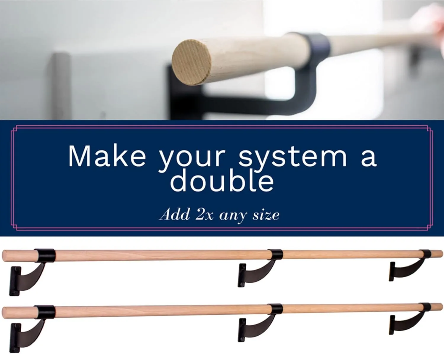 VITA Barre Wall-Mounted Single Ballet Barre, Classic WB15, Wood | Fixed Height, Made in USA, Home, Studio or Gym Exercise Equipment for Kids & Adults | Dance, Fitness, Pilates