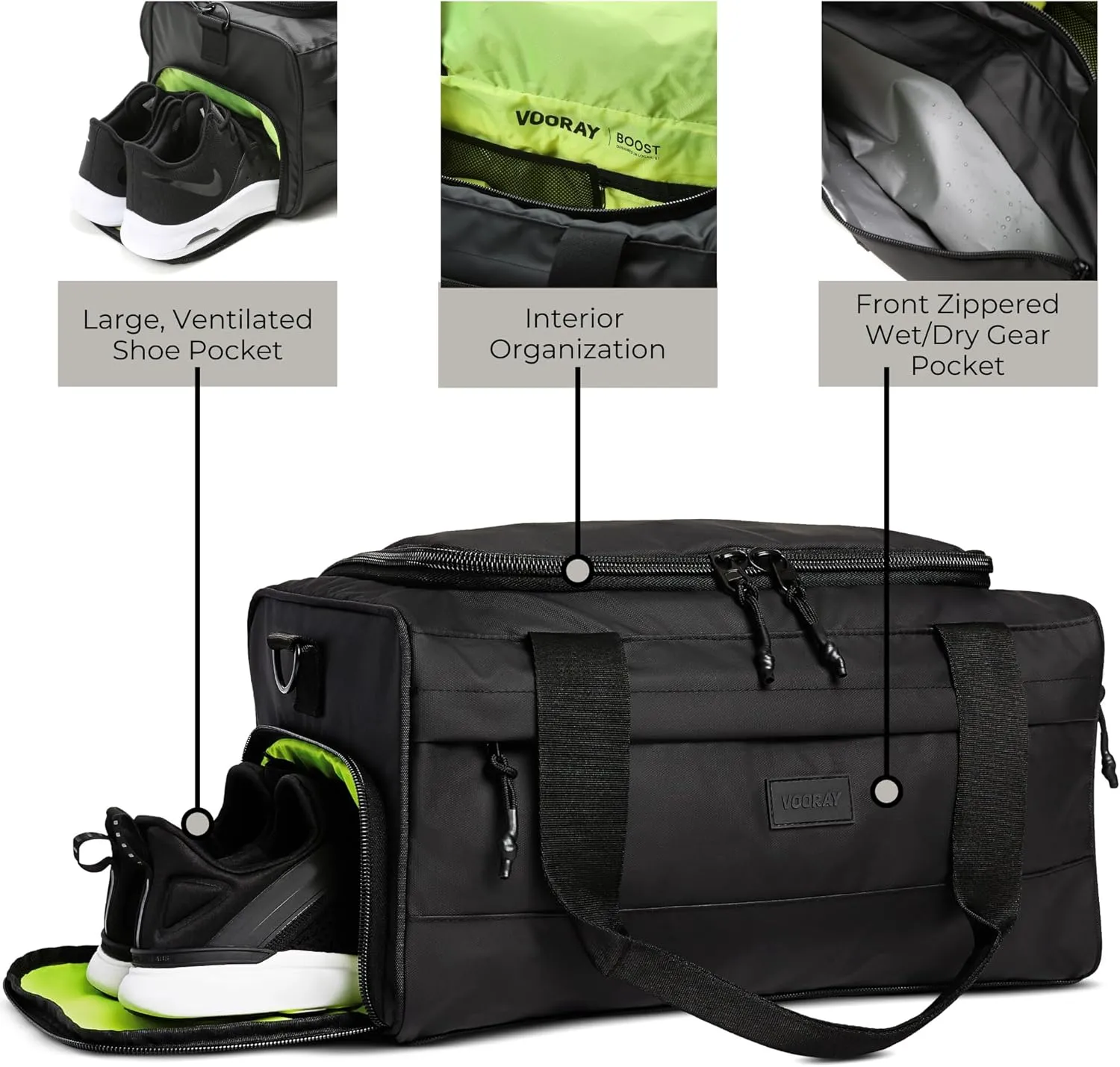 Vooray 22L Boost Duffel Bag – Small Travel & Sports Gym Bag for Women and Men with Shoe Pocket, Weekender for Overnight Football, Travel, Hospital Stays or Workout