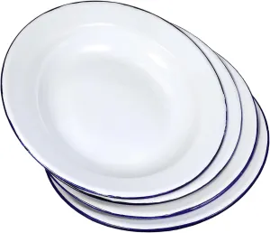 Wakauto Enamel Dinner Plates Flat Edge Camp Plates Enamelled Dish Suitable for Outdoor Kitchen Dining Easy to Clean Modern Style
