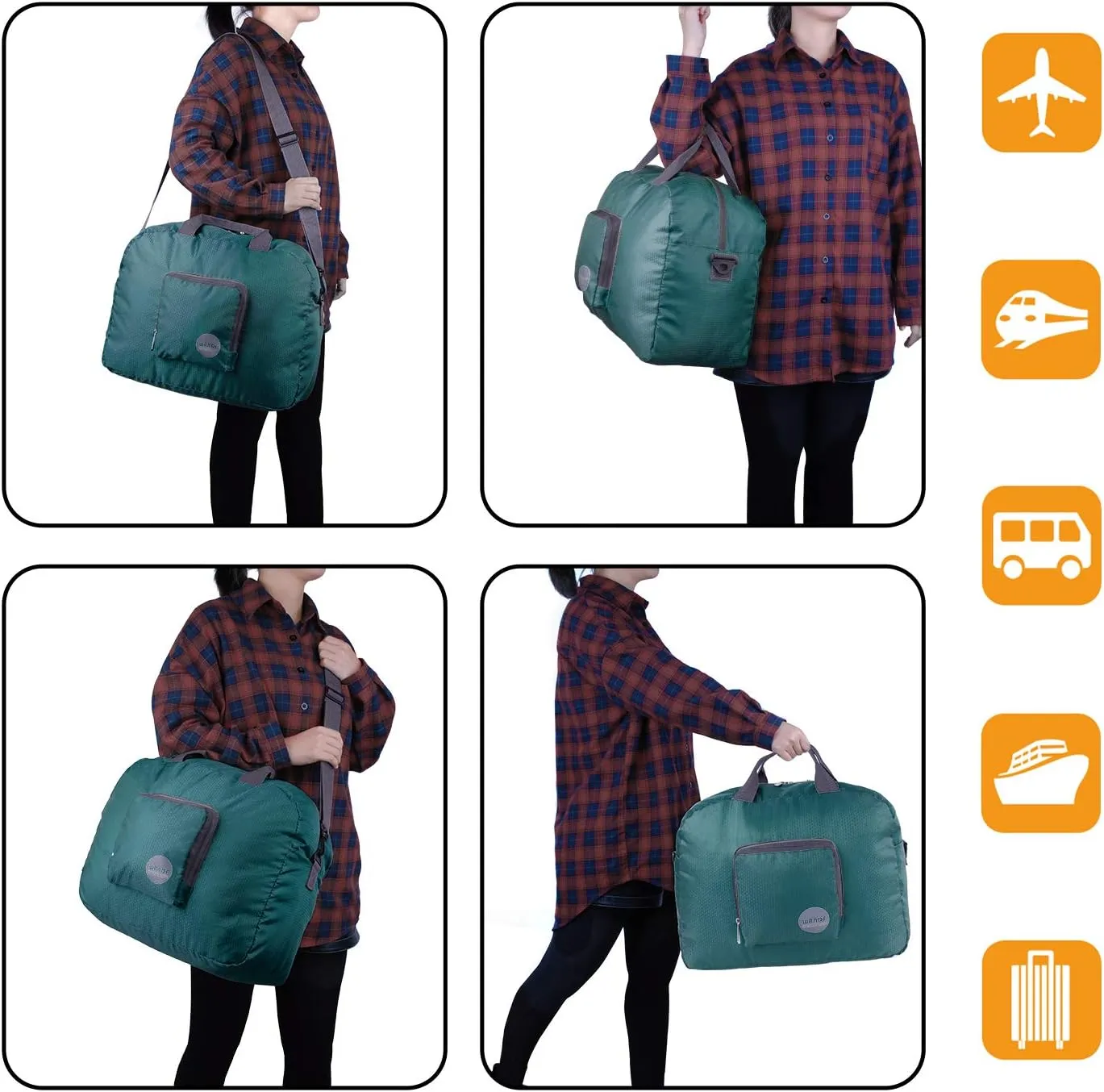 WANDF Foldable Travel Duffel Bag Luggage Sports Gym Water Resistant Nylon