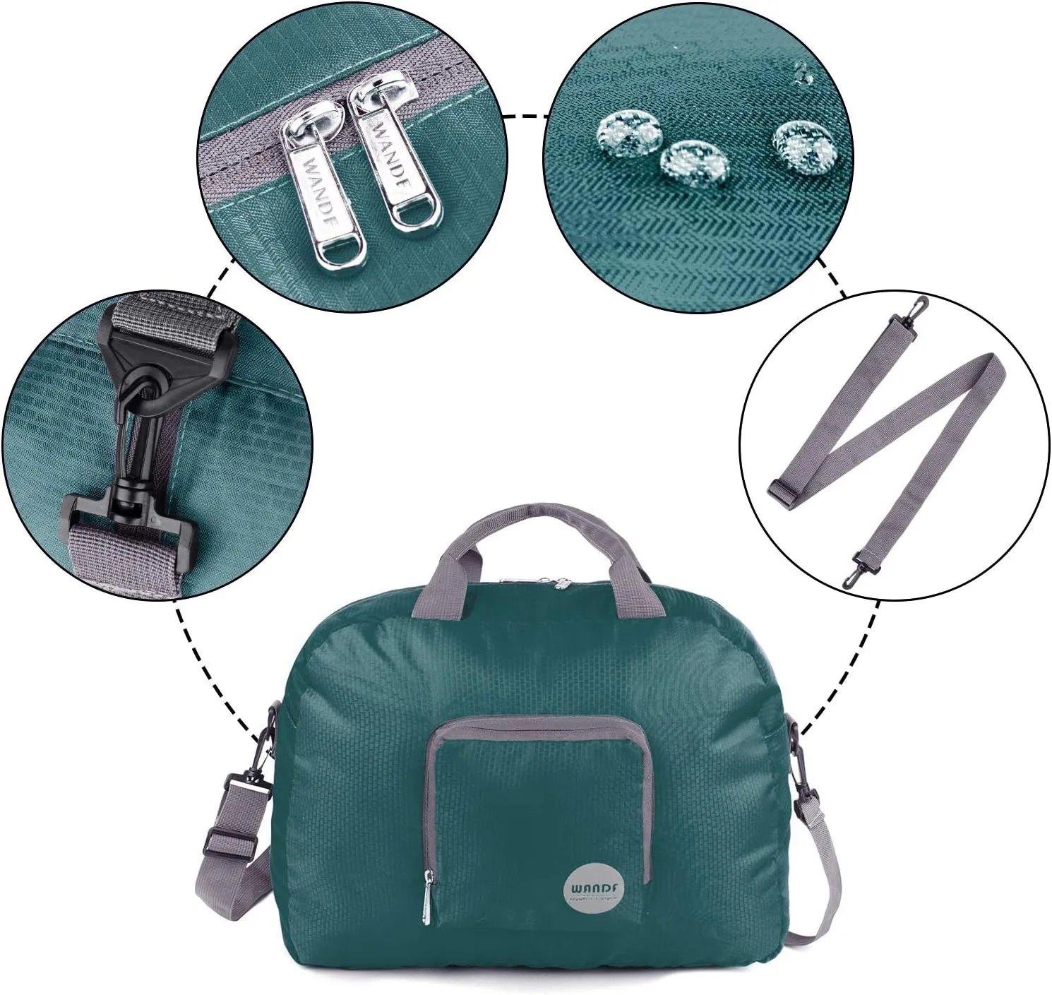 WANDF Foldable Travel Duffel Bag Luggage Sports Gym Water Resistant Nylon