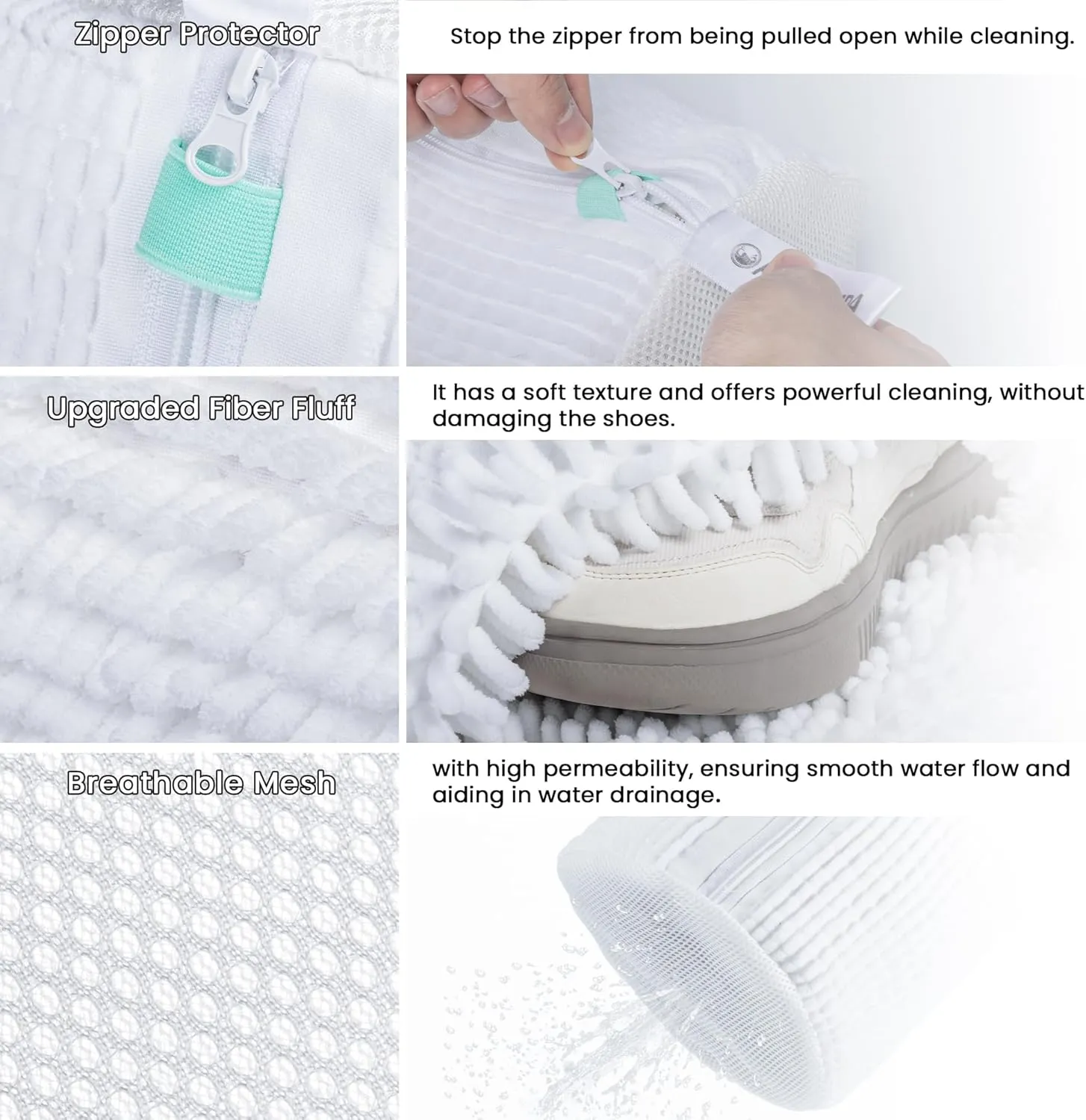 Washing Machine Shoe Bag, Shoe Washing Machine Bag with Zip, Shoe Cleaning Bag Extra Long and Thick Microfibre Fluff, Suitable for Multiple White and Light Coloured Shoes (2pcs, White)