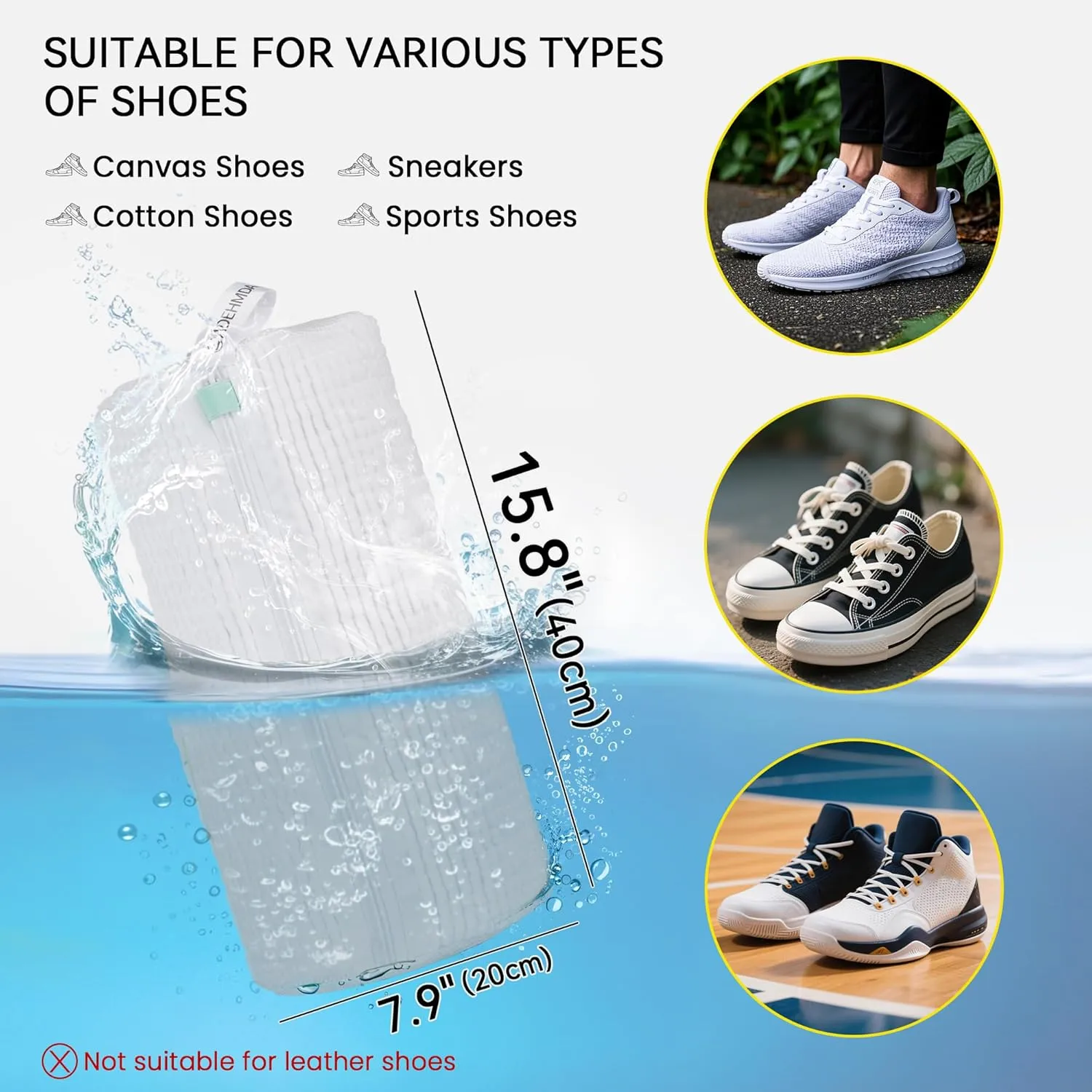 Washing Machine Shoe Bag, Shoe Washing Machine Bag with Zip, Shoe Cleaning Bag Extra Long and Thick Microfibre Fluff, Suitable for Multiple White and Light Coloured Shoes (2pcs, White)