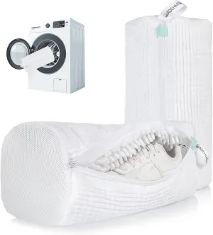 Washing Machine Shoe Bag, Shoe Washing Machine Bag with Zip, Shoe Cleaning Bag Extra Long and Thick Microfibre Fluff, Suitable for Multiple White and Light Coloured Shoes (2pcs, White)