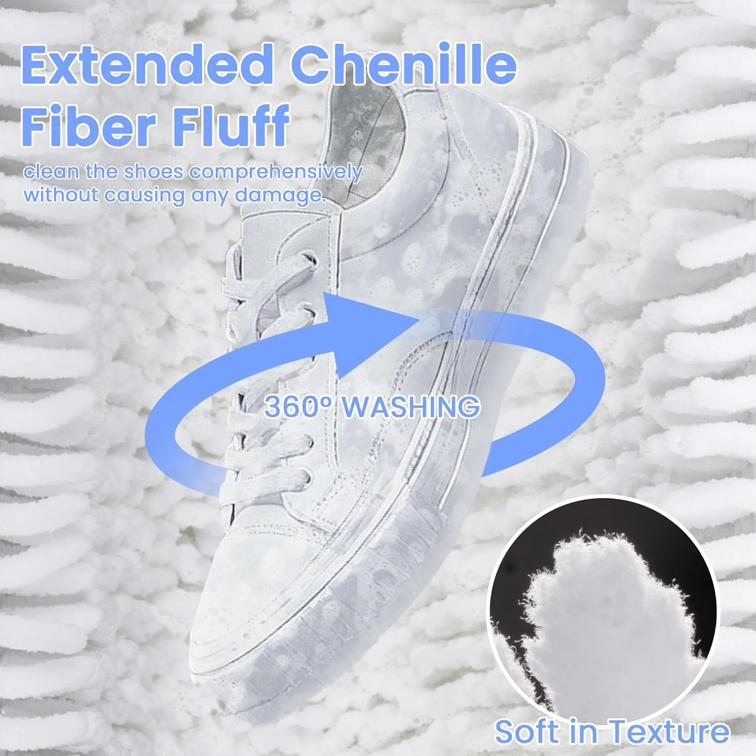 Washing Machine Shoe Bag, Shoe Washing Machine Bag with Zip, Shoe Cleaning Bag Extra Long and Thick Microfibre Fluff, Suitable for Multiple White and Light Coloured Shoes (2pcs, White)