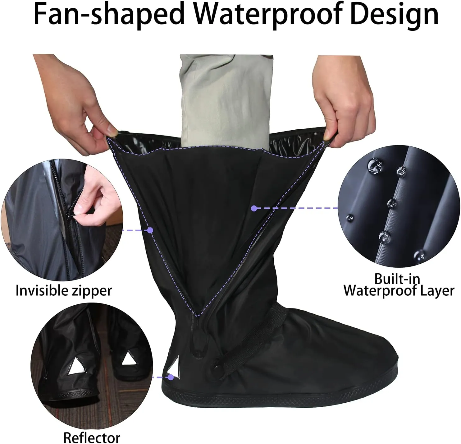 Waterproof Rain Boot Shoe Cover with Reflector Reusable & Foldable