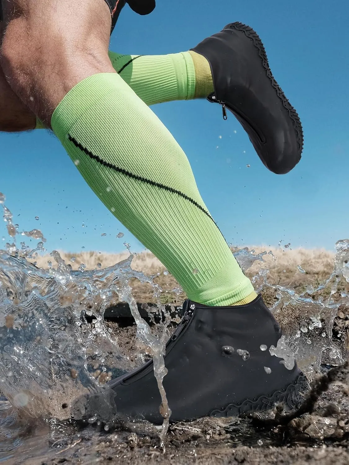 Waterproof Rain Shoe Covers, Silicone Overshoes with Zipper Non-slip Galoshes for Men and Women