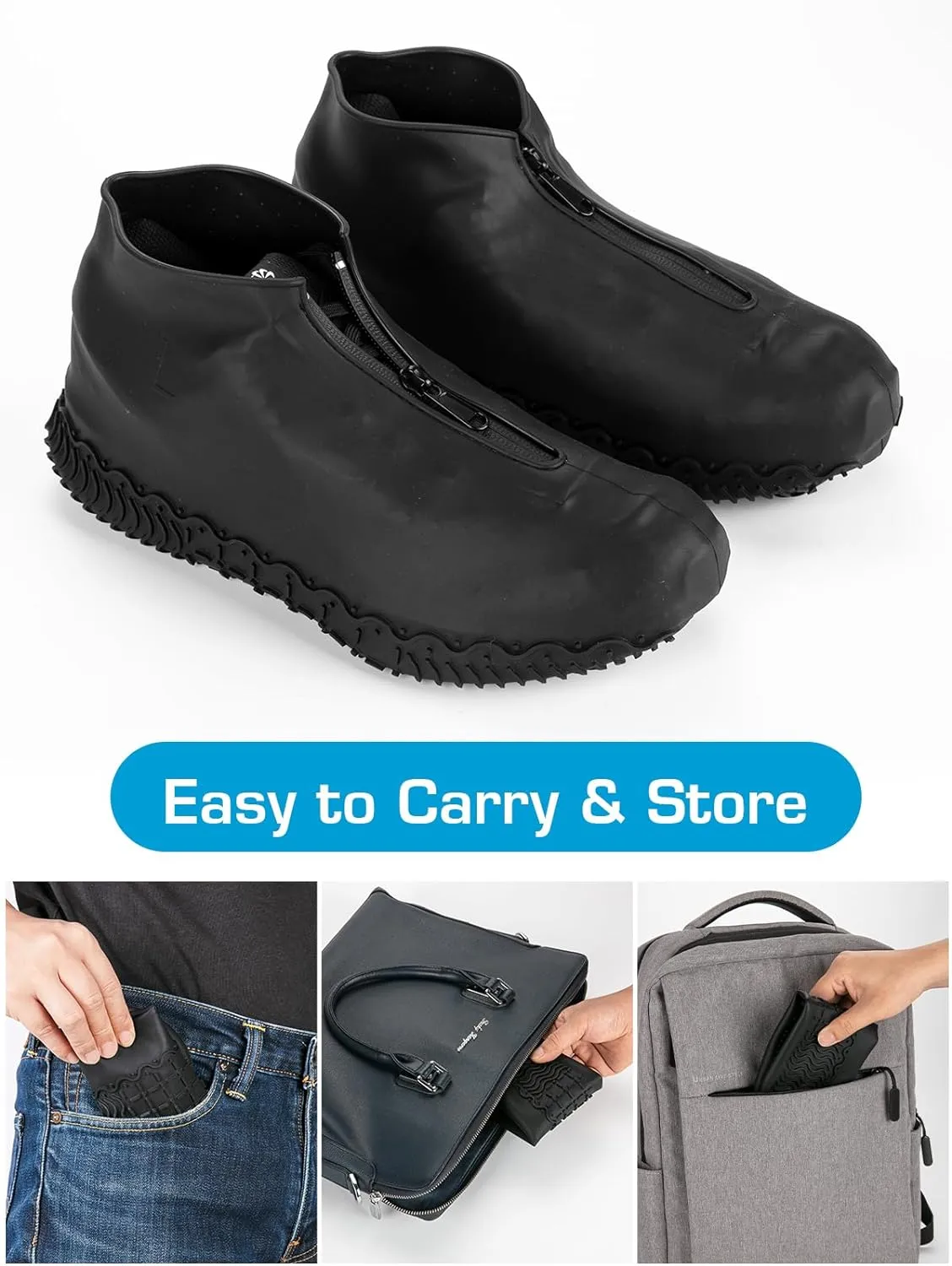 Waterproof Rain Shoe Covers, Silicone Overshoes with Zipper Non-slip Galoshes for Men and Women