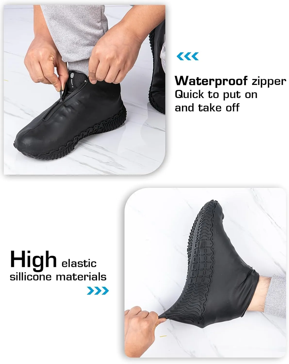 Waterproof Rain Shoe Covers, Silicone Overshoes with Zipper Non-slip Galoshes for Men and Women