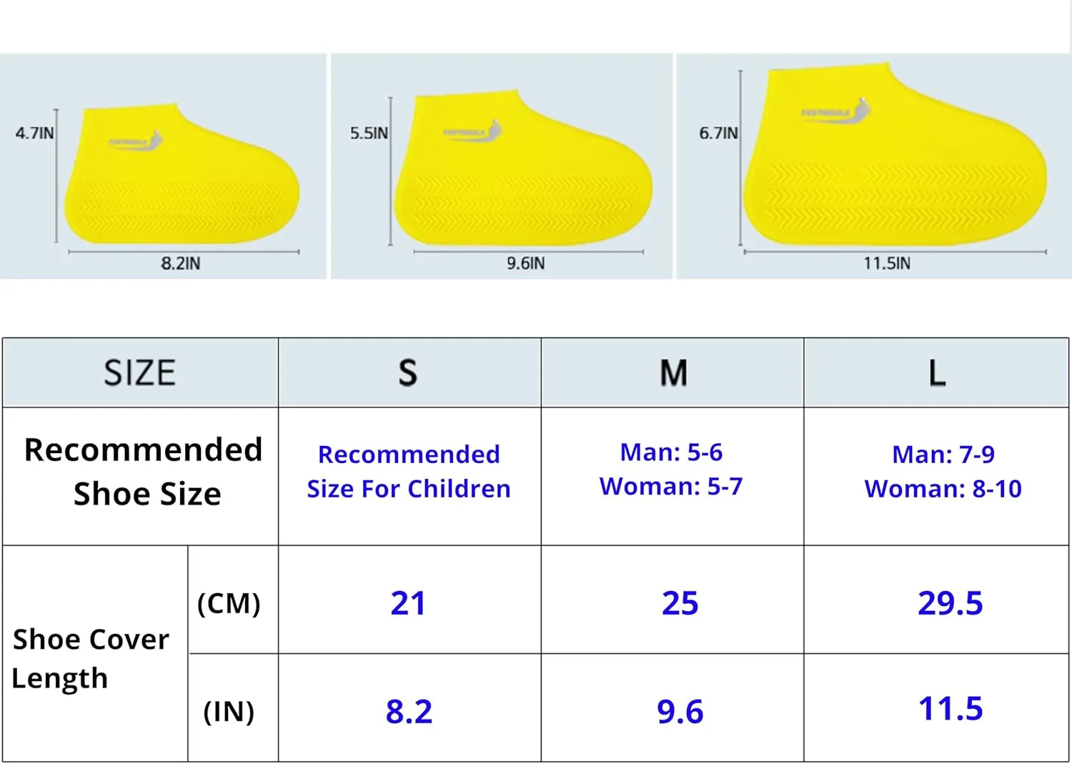 Waterproof Silicone Rubber Shoe Covers for Rain, Non-Slip Easy-Handy Water Resistant Overshoes Outdoor Cycling Hiking Protectors Apply to Men, Women, Kids (Large, Yellow)