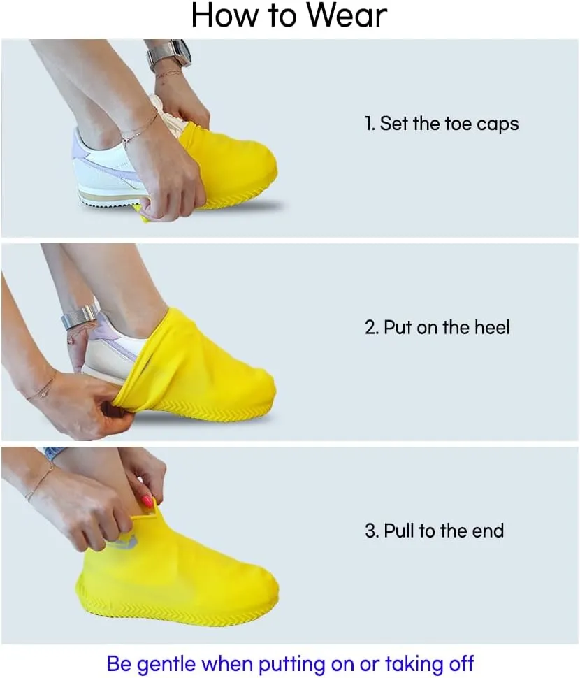 Waterproof Silicone Rubber Shoe Covers for Rain, Non-Slip Easy-Handy Water Resistant Overshoes Outdoor Cycling Hiking Protectors Apply to Men, Women, Kids (Large, Yellow)