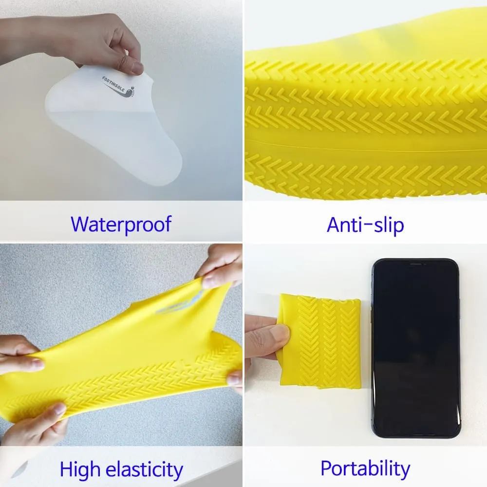 Waterproof Silicone Rubber Shoe Covers for Rain, Non-Slip Easy-Handy Water Resistant Overshoes Outdoor Cycling Hiking Protectors Apply to Men, Women, Kids (Large, Yellow)