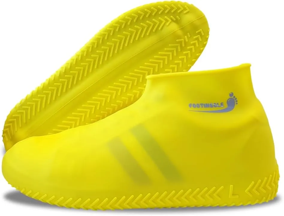 Waterproof Silicone Rubber Shoe Covers for Rain, Non-Slip Easy-Handy Water Resistant Overshoes Outdoor Cycling Hiking Protectors Apply to Men, Women, Kids (Large, Yellow)