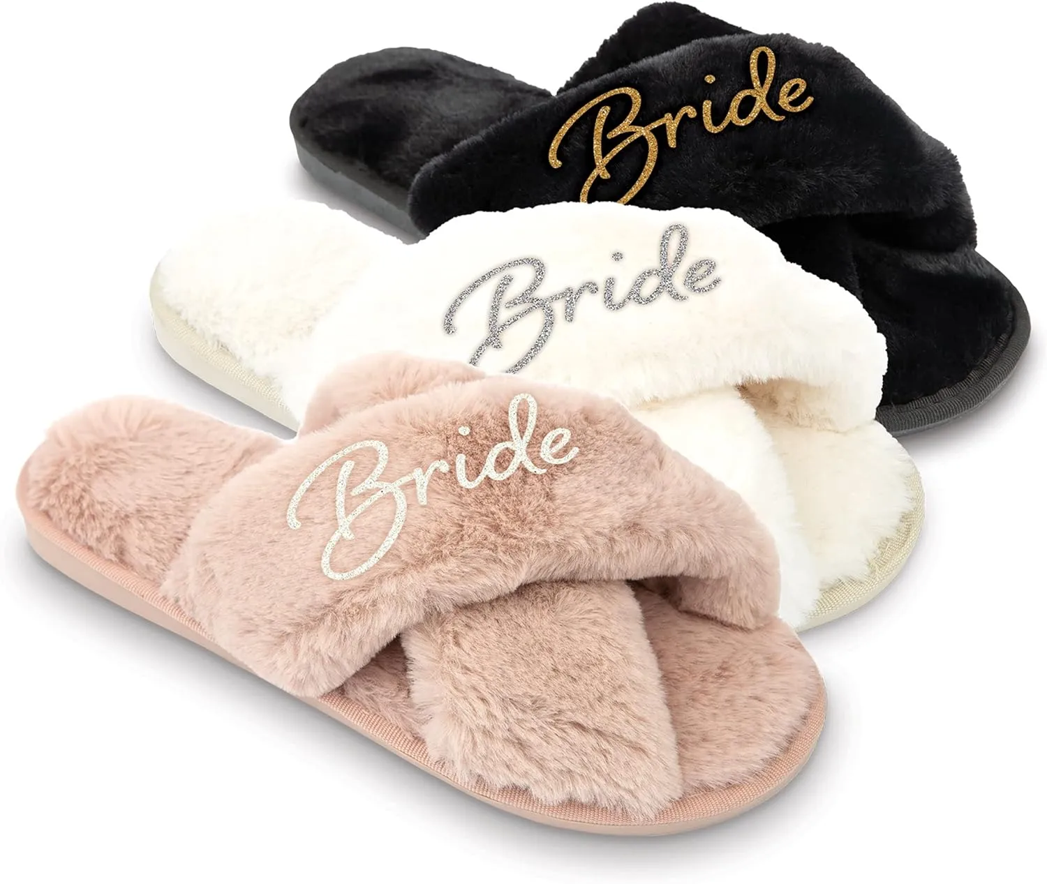 WEDDINGSTAR White Custom Printed Plush Crossband Slide House Slippers