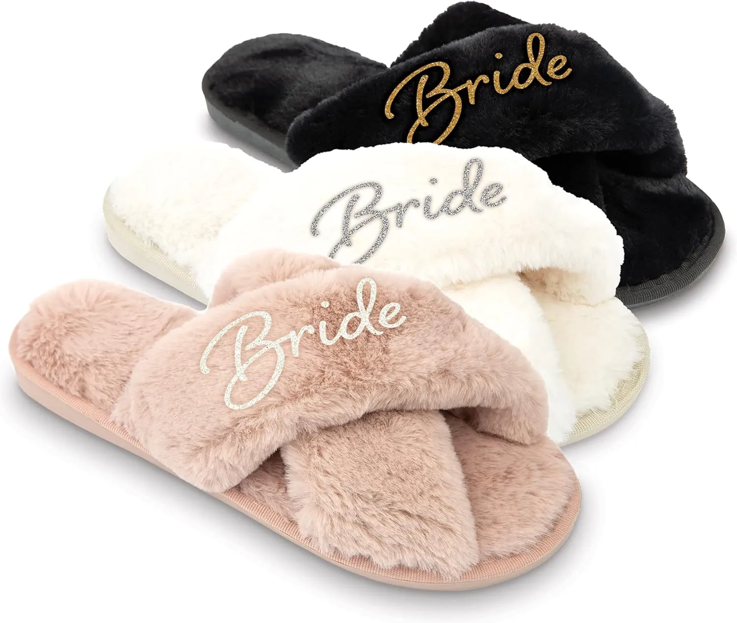 WEDDINGSTAR White Custom Printed Plush Crossband Slide House Slippers