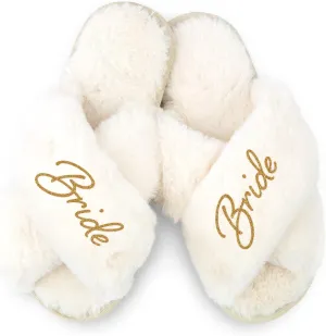 WEDDINGSTAR White Custom Printed Plush Crossband Slide House Slippers