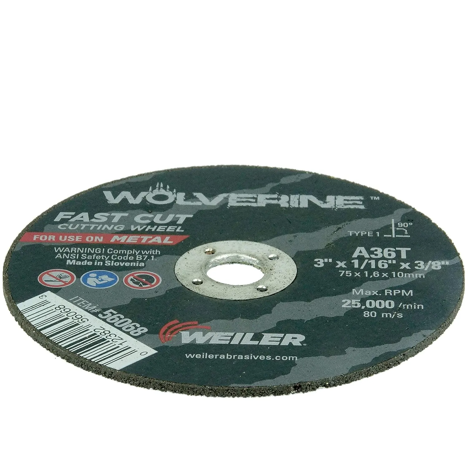 Weiler 56068 3-Inch Cutting Wheel, Wolverine AO Steel/Metal Fast Cut, Value Cutting, 1/16" A36T Type 1 3/8" Arbor (Pack of 100)