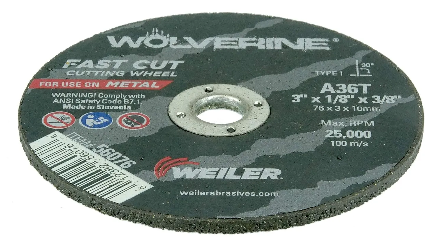 Weiler 56076 3-Inch Cutting Wheel, Wolverine AO Steel/Metal Fast Cut, Value Cutting, 1/8" A36T Type 1 3/8" Arbor (Pack of 100)
