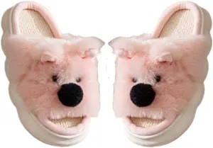 West Highland Terrier Dog Linen Slippers for Women Men Fuzzy Cute Kawaii Open Toe Shoes Super Warm Soft Sole Non-slip Lightweight Slide