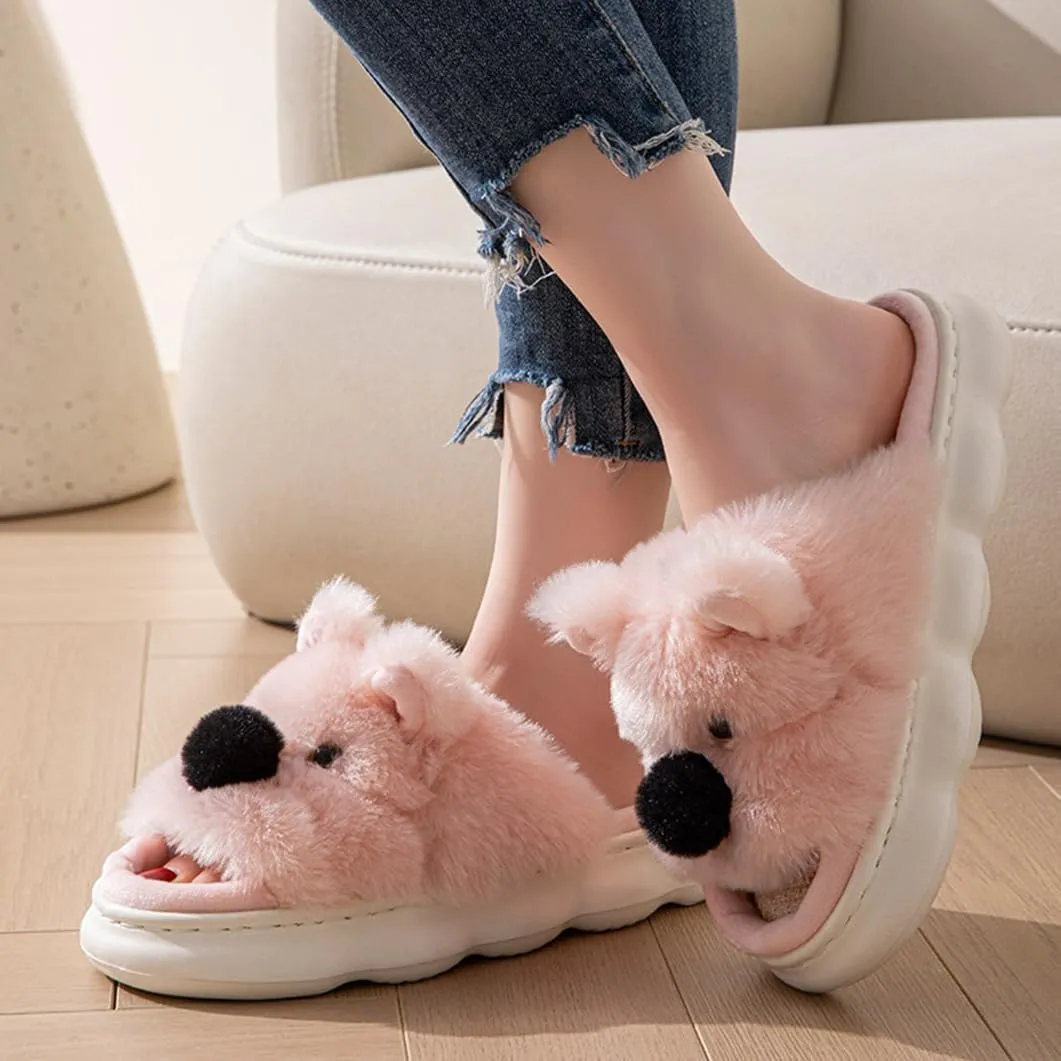 West Highland Terrier Dog Linen Slippers for Women Men Fuzzy Cute Kawaii Open Toe Shoes Super Warm Soft Sole Non-slip Lightweight Slide