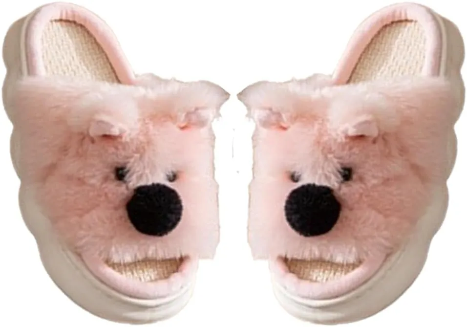 West Highland Terrier Dog Linen Slippers for Women Men Fuzzy Cute Kawaii Open Toe Shoes Super Warm Soft Sole Non-slip Lightweight Slide