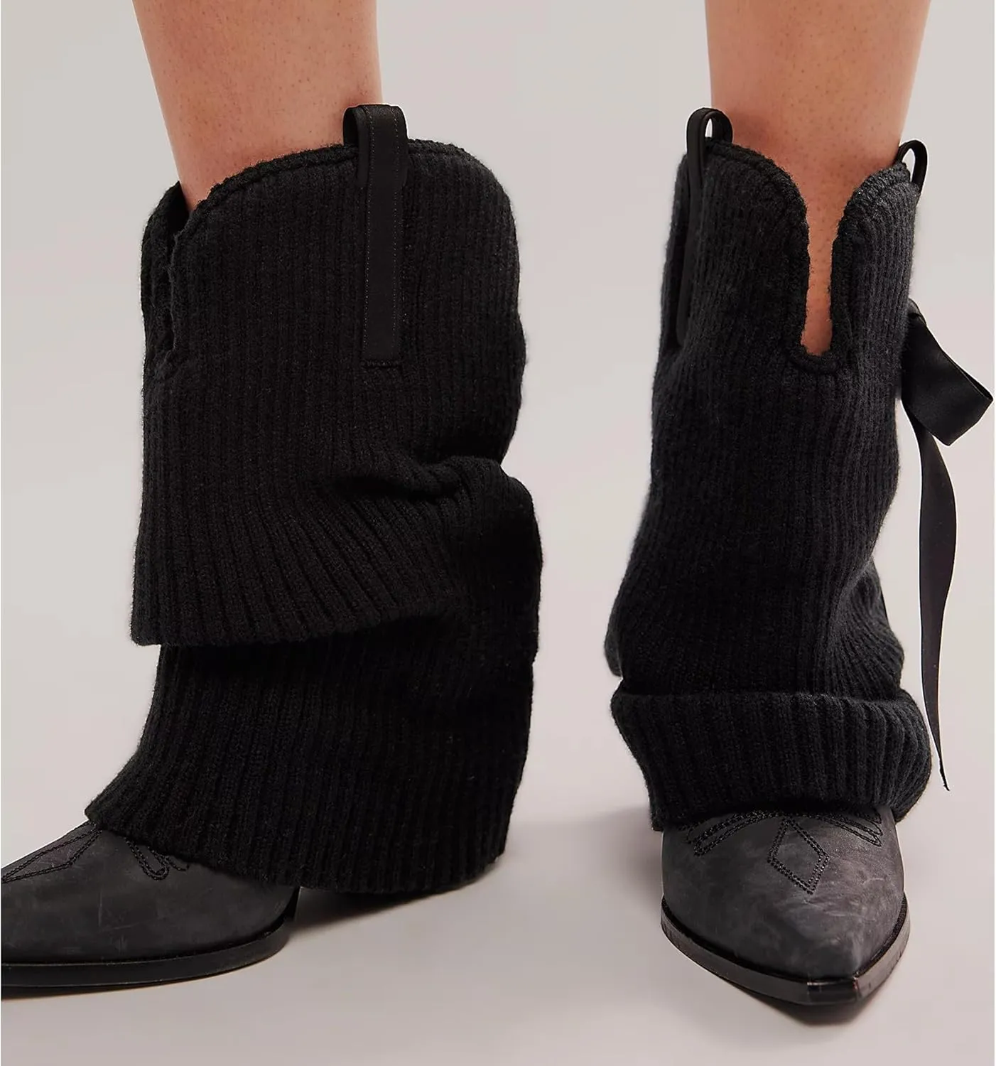 Western Ankle Boots For Women Knitted Fold Over Cowgirl Booties Pointed Toe Cowboy Booties Pull On Chunky Heel Boot Country Concert Trendy Heeled Shoes