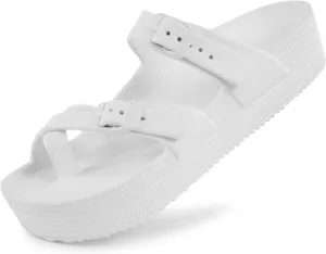 Weweya Womens Sandal with Arch Support - Adjustable Buckle Straps Beach Slides - Summer Lightweight Flip Flops Sandals