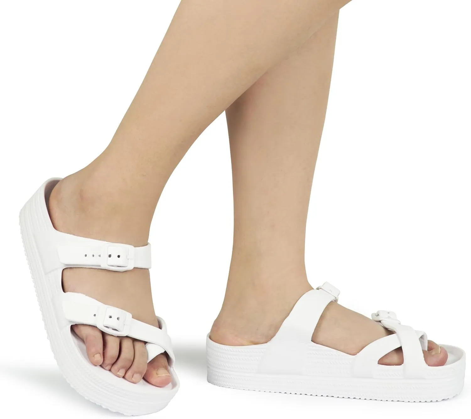 Weweya Womens Sandal with Arch Support - Adjustable Buckle Straps Beach Slides - Summer Lightweight Flip Flops Sandals