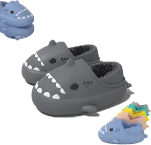 Winter Cloud Slides Shark Slippers Adults Cartoon Fuzzy Slippers Nonslip Soft Comfy Home Slippers (Black-B,8,9,Men,7.5,8,Women,Medium)