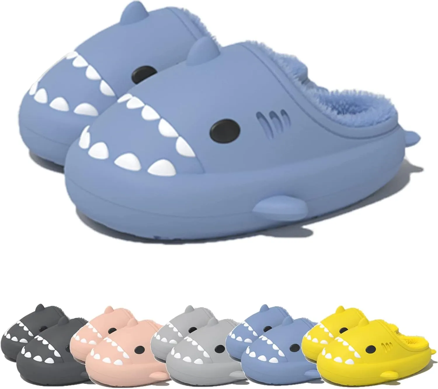 Winter Cloud Slides Shark Slippers Adults Cartoon Fuzzy Slippers Nonslip Soft Comfy Home Slippers (Blue,7,7.5,Men,5.5,6,Women,Medium)