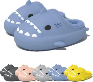 Winter Cloud Slides Shark Slippers Adults Cartoon Fuzzy Slippers Nonslip Soft Comfy Home Slippers (Blue,7,7.5,Men,5.5,6,Women,Medium)