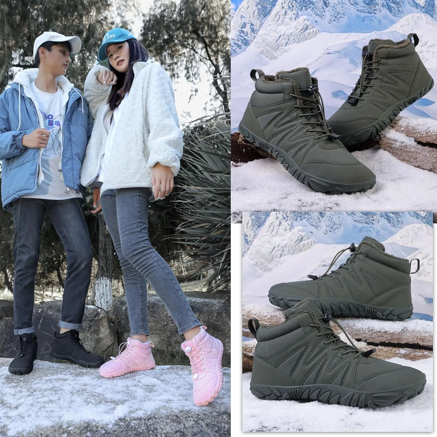 Winter Hike Barefoot Footwear Shoes Womens Mens Wide Toe Box Non-Slip Trail Running High Warm and Non-Slip Boots