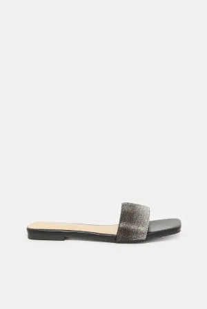 Women Black Embellished Mule