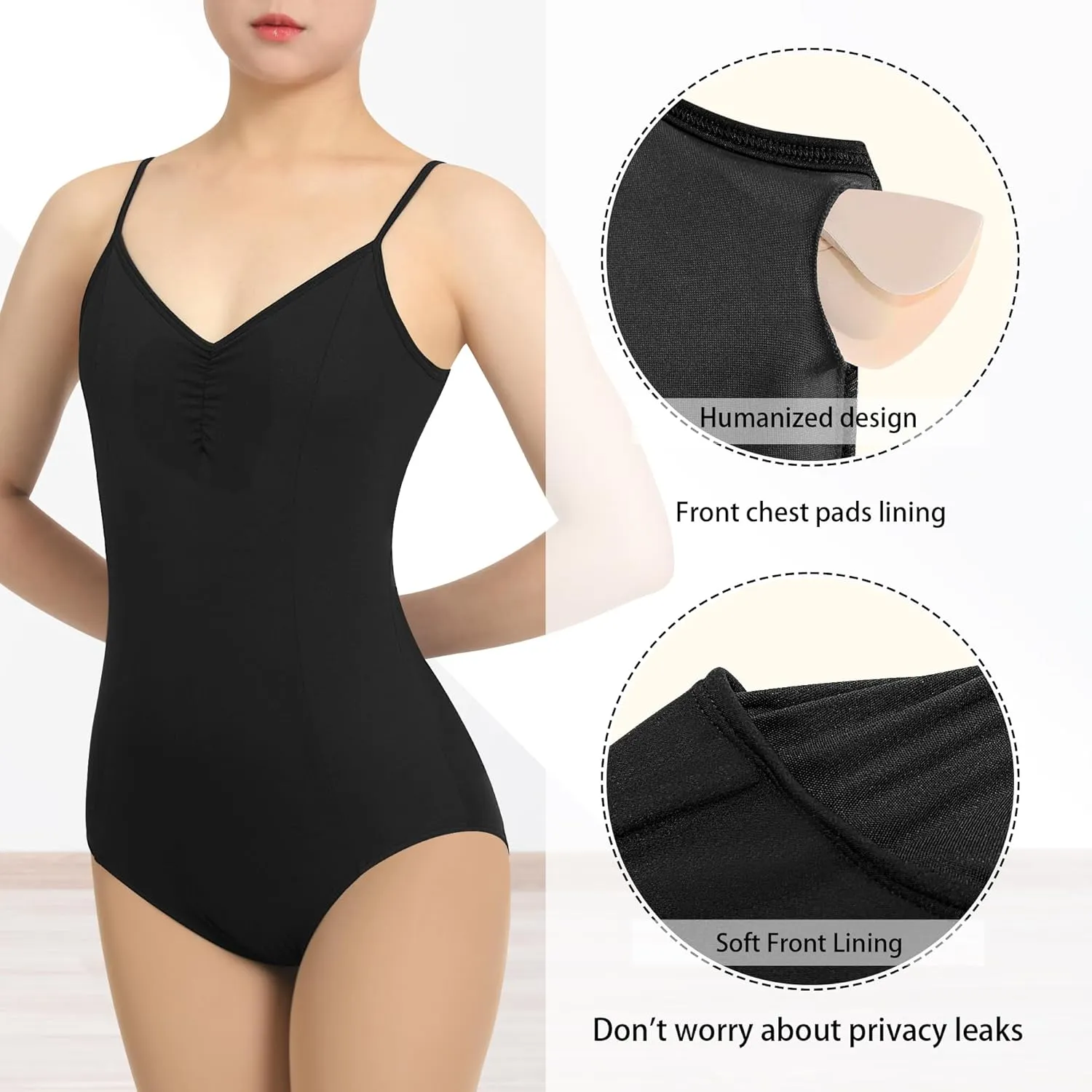 Women Camisole Ballet Leotards for Dance Gymnastics Outfits Drawstring, Full Front Lining