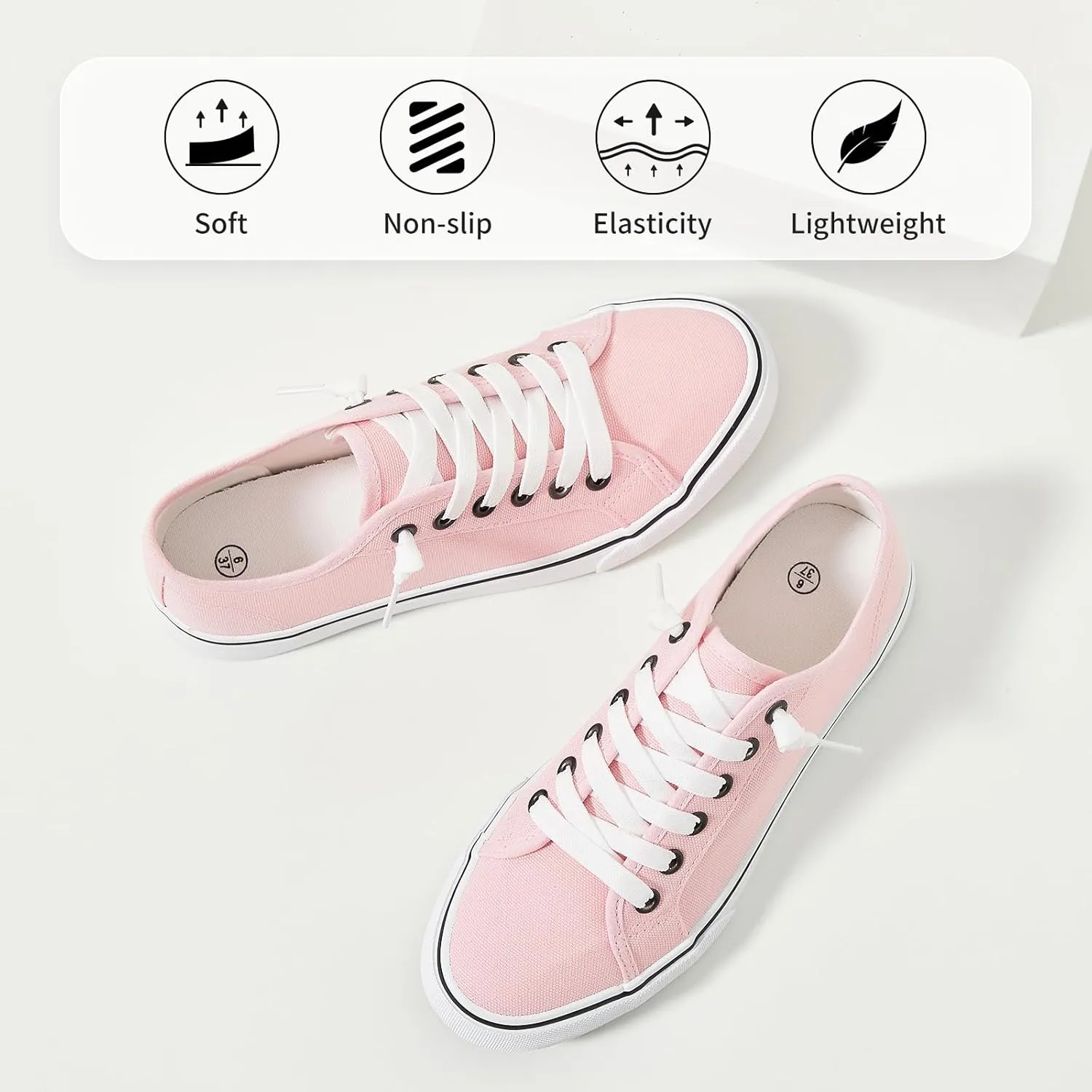 Women Canvas Sneaker Slip On Non Slip Casual Shoes Lace Up Canvas Low Top White Shoes Loafers for Women Fashion Black Sneaker