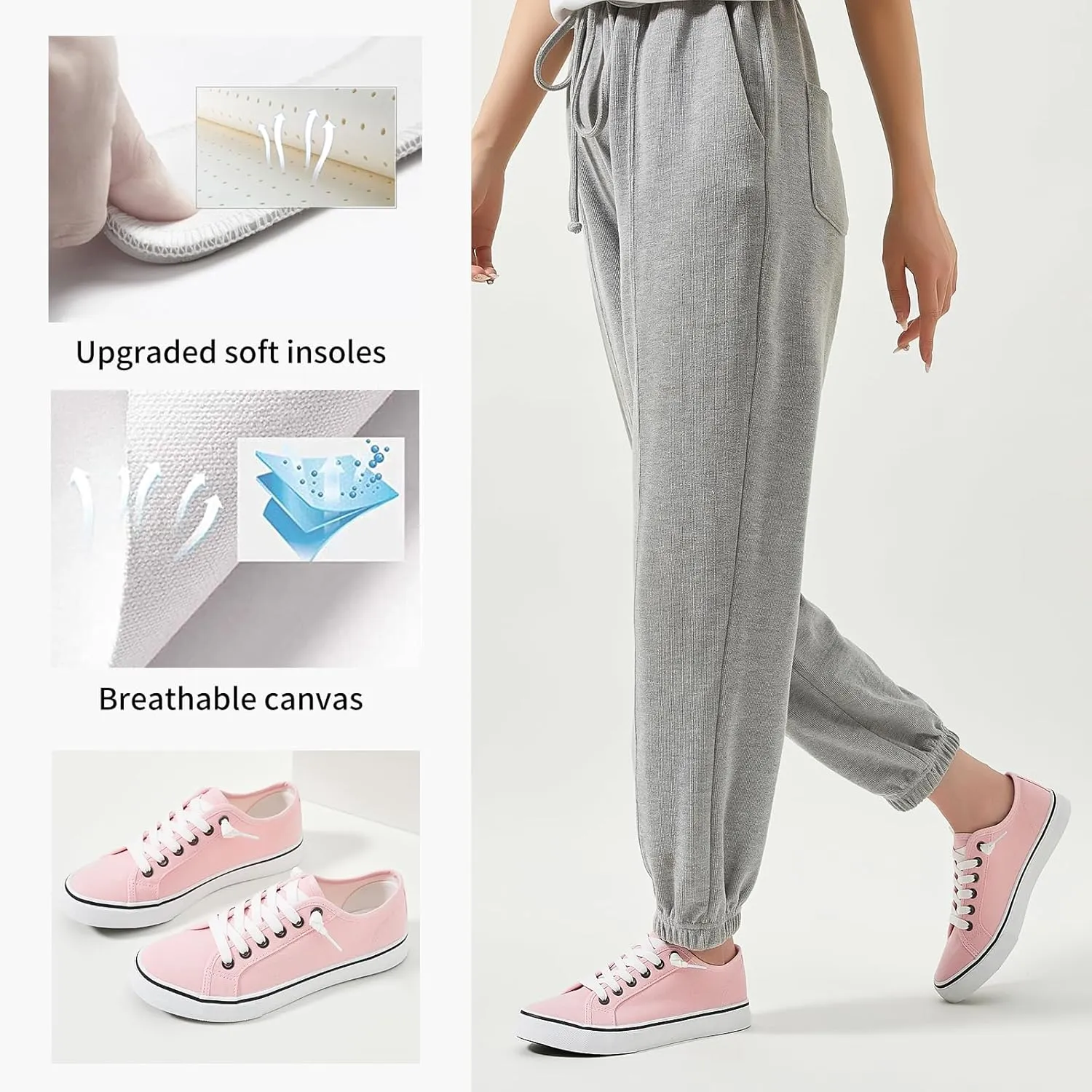 Women Canvas Sneaker Slip On Non Slip Casual Shoes Lace Up Canvas Low Top White Shoes Loafers for Women Fashion Black Sneaker