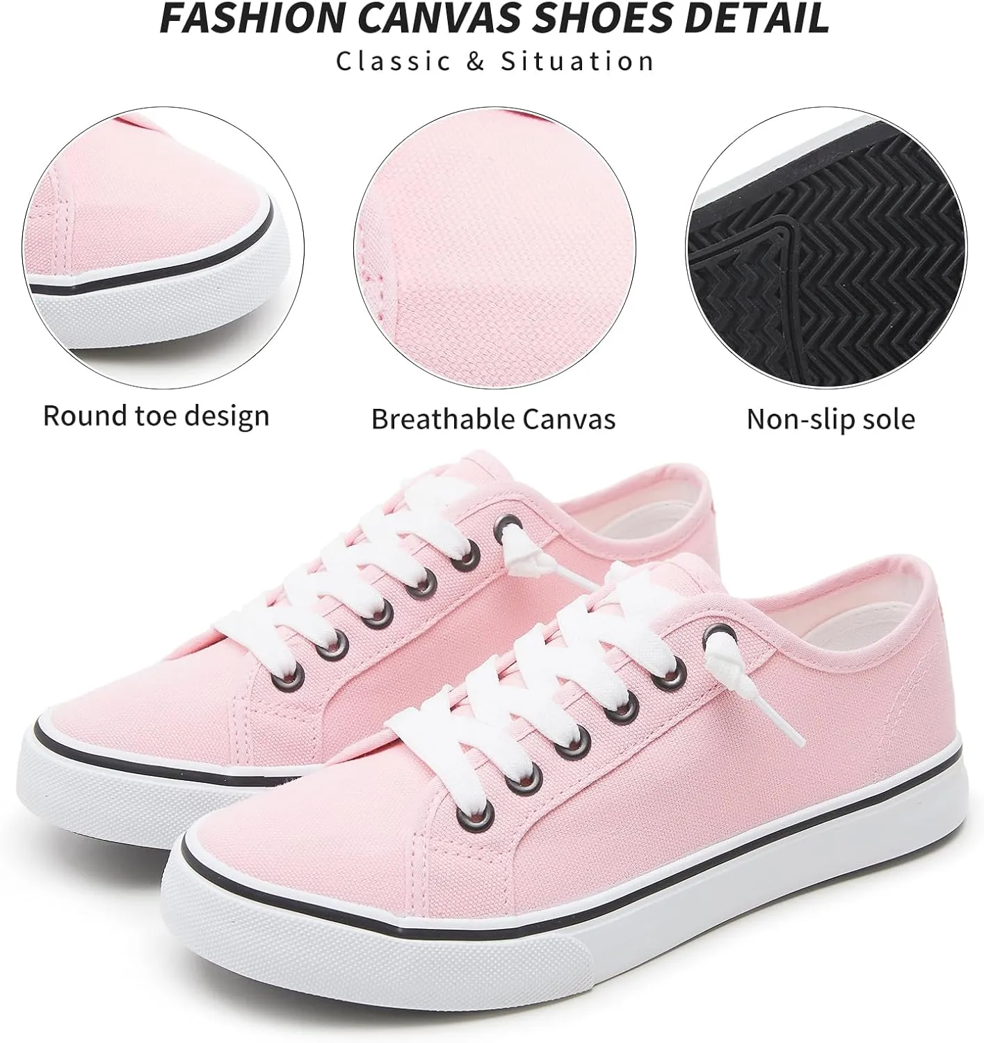 Women Canvas Sneaker Slip On Non Slip Casual Shoes Lace Up Canvas Low Top White Shoes Loafers for Women Fashion Black Sneaker