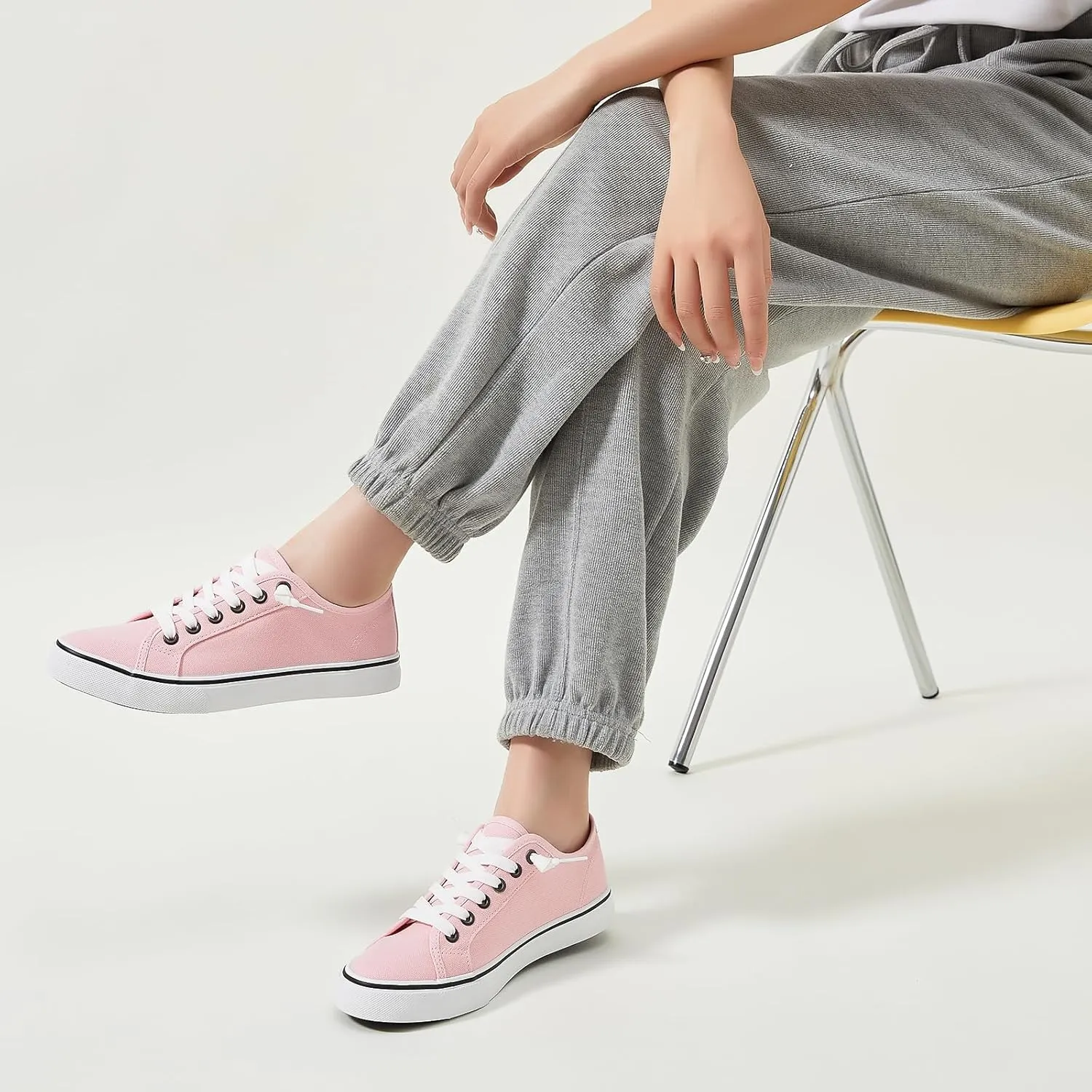 Women Canvas Sneaker Slip On Non Slip Casual Shoes Lace Up Canvas Low Top White Shoes Loafers for Women Fashion Black Sneaker