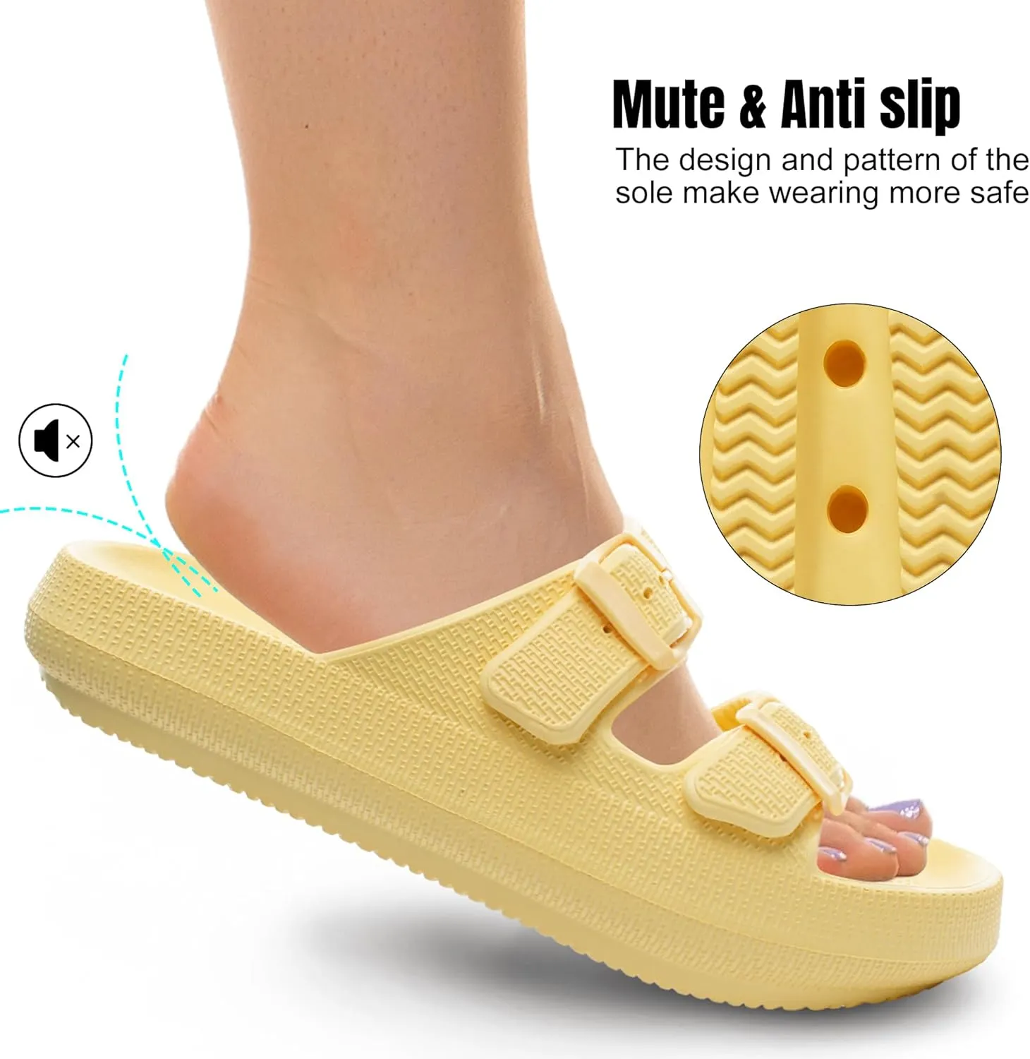 Women Cloud Slide Sandals Woman Slip on Lightweight Adjustable Buckle Slides with Non-Slip Sole for Indoor/Outdoor Use