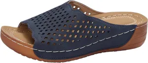 Women Comfort Summer Slides with Arch Support, Slip on Walking Sandals Hollow Breathable Beach Shoes Boho Slippers