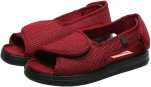 Women Diabetic Shoes Edema Slippers, Comfortable Adjustable Wide Width Open Toe Sandals, Elderly House Shoes for Swollen Feet Wine Red,7.5